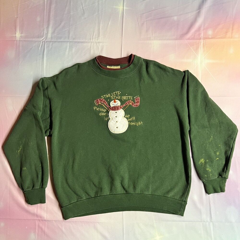 Vintage M&C Sportswear Green/Maroon Snowman Christmas sweatshirt Size Large